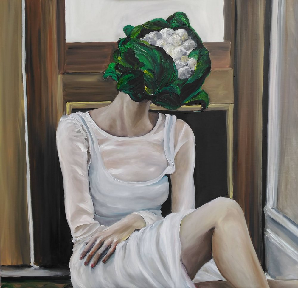 Femme tête de chou-80X80,Tableaux contemporains,artiste peintre Florence
GAUTIER,oeuvre contemporaine.
