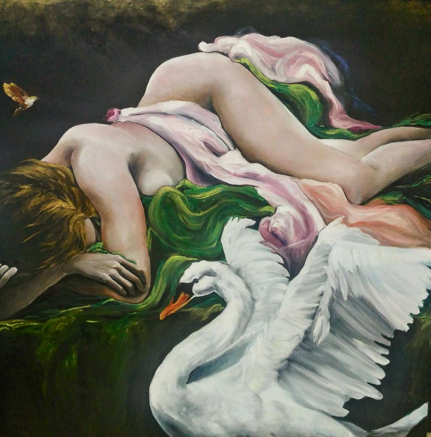 Léda Léda et le cygne,Tableaux contemporains,artiste peintre Florence
GAUTIER,oeuvre contemporaine.