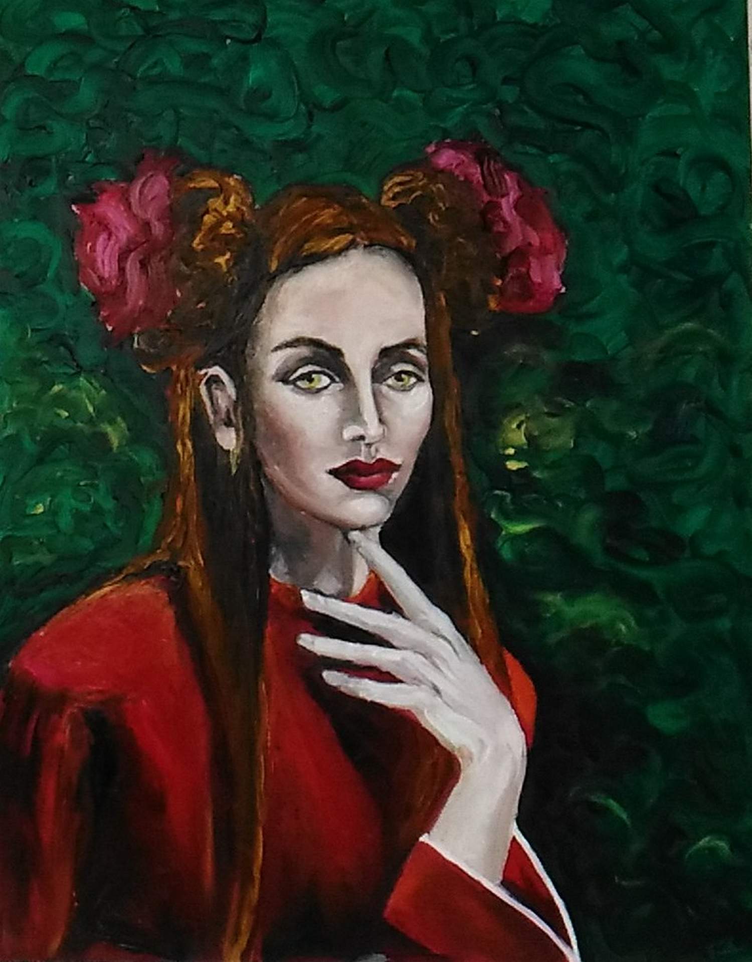 Portrait de femme en rouge,Tableaux contemporains,artiste peintre Florence
GAUTIER,oeuvre contemporaine.