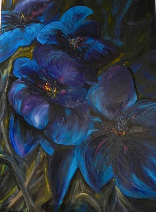 Fleurs bleues 2015,huile sur toile.Artiste peintre Florence Gautier.