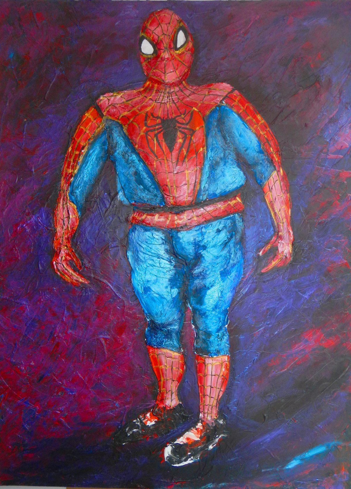 L'homme qui rêvait d être 
        spider man acrylique enduit.Artiste peintre Florence Gautier.