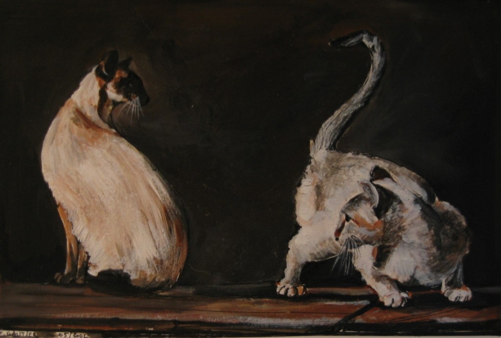Deux-chats,peinture acrylique sur papier.Artiste peintre Florence Gautier.