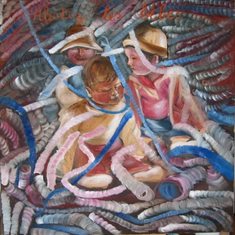  Alertez les bebes,Huile sur toile 100 x 100,artiste peintre expressionniste 
Florence Gautier.